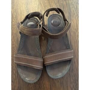 TEVA Women’s Ysidro Stitch Brown Leather Low Wedge Ankle Strap Sandals Size 7